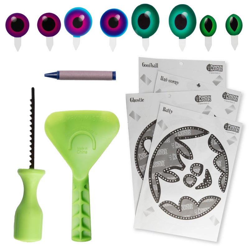 Pumpkin Masters Kid's Carving Kit for Halloween Pumpkin Carving, Includes Saftey Saw, Scoop, Crayon, and Pumpkin Push in Decorations - Image 1